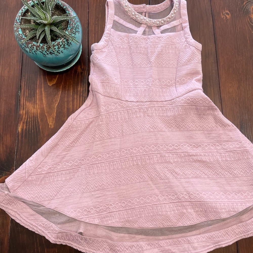 Girls party dress with pearl and mesh accents